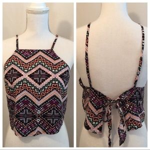 Express Boho Halter Festival Crop Tank Top Geo